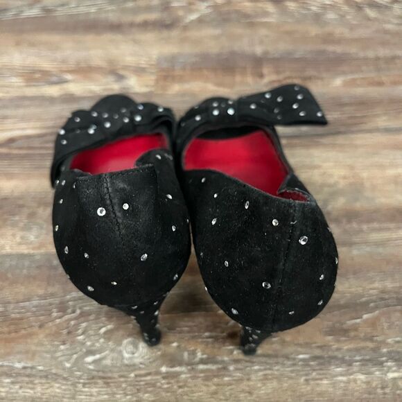 TARA SUBKOFF x BEBE Collab Swarovski Crystal & Bow Platform Peep Toe Stilettos - Picture 10 of 11